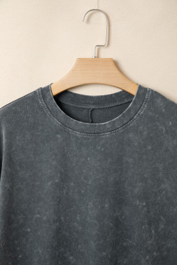 Dark Grey Solid Color Cotton Mineral Washed Oversize Tee