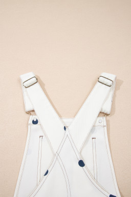 Jet Stream Polka Dot Print Bib Pocket Denim Barrel Overalls Jumpsuit