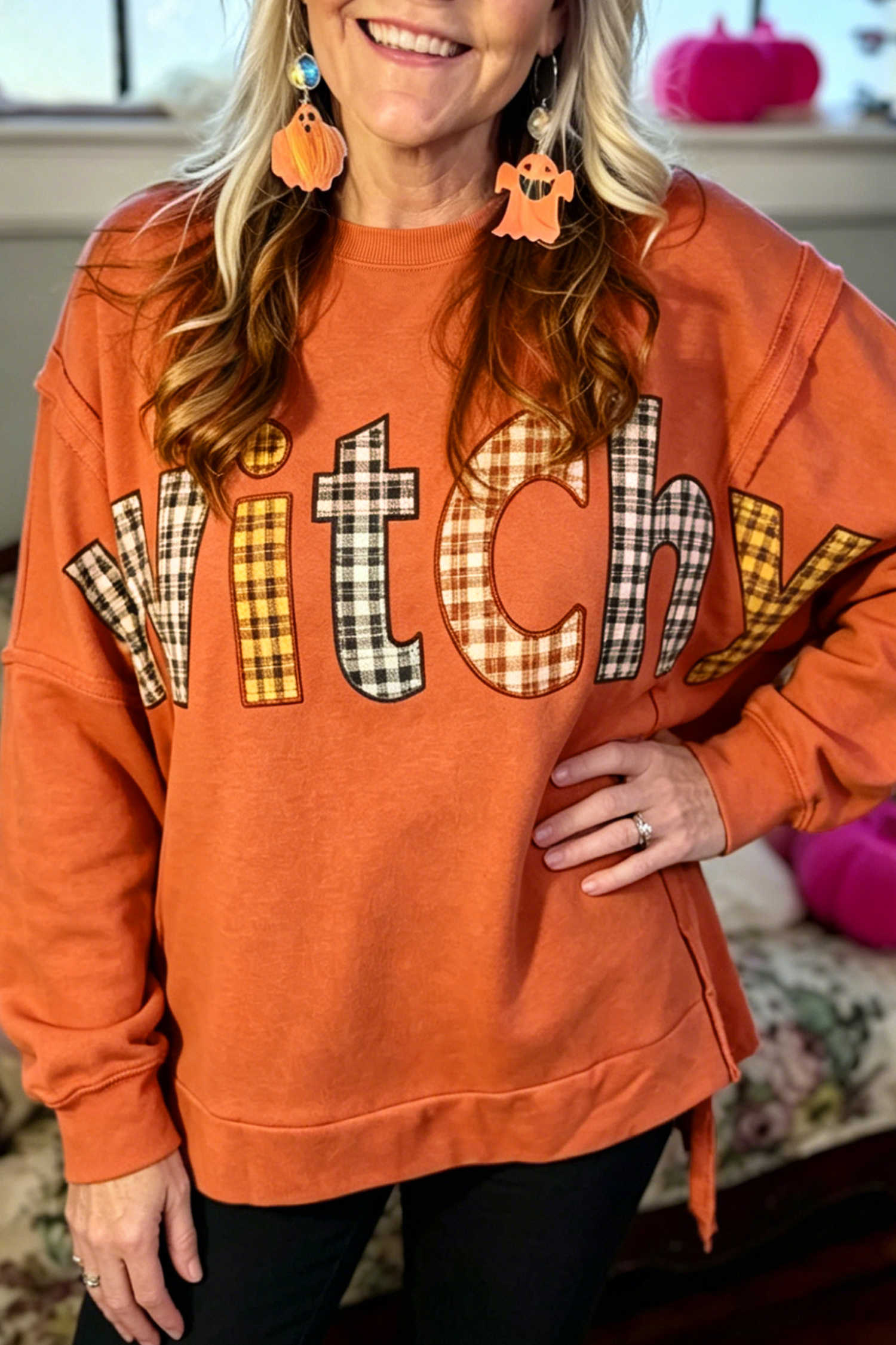 Flamingo witchy Plaid Sweatshirt