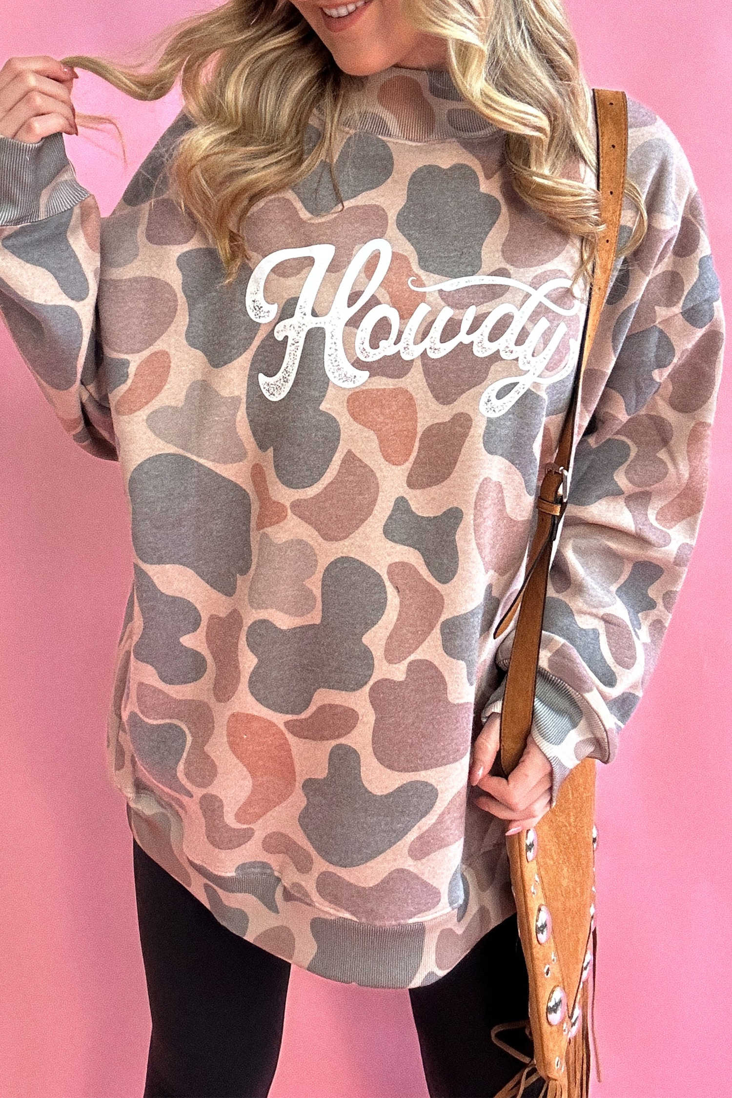 Multicolour Camo Mock Neck Howdy Oversized Sweatshirt
