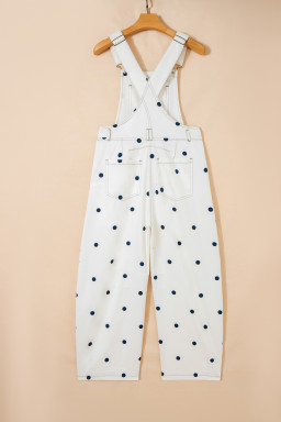 Jet Stream Polka Dot Print Bib Pocket Denim Barrel Overalls Jumpsuit