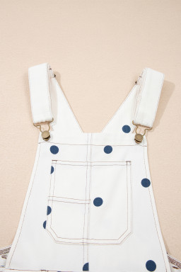 Jet Stream Polka Dot Print Bib Pocket Denim Barrel Overalls Jumpsuit