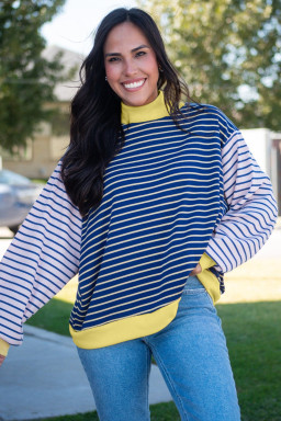 Blue Stripe Long Sleeve Tops