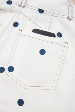 Jet Stream Polka Dot Print Bib Pocket Denim Barrel Overalls Jumpsuit