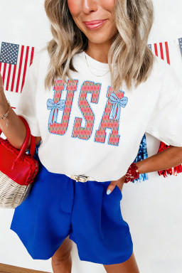White USA Patriotic Letter Print Summer Casual T Shirt