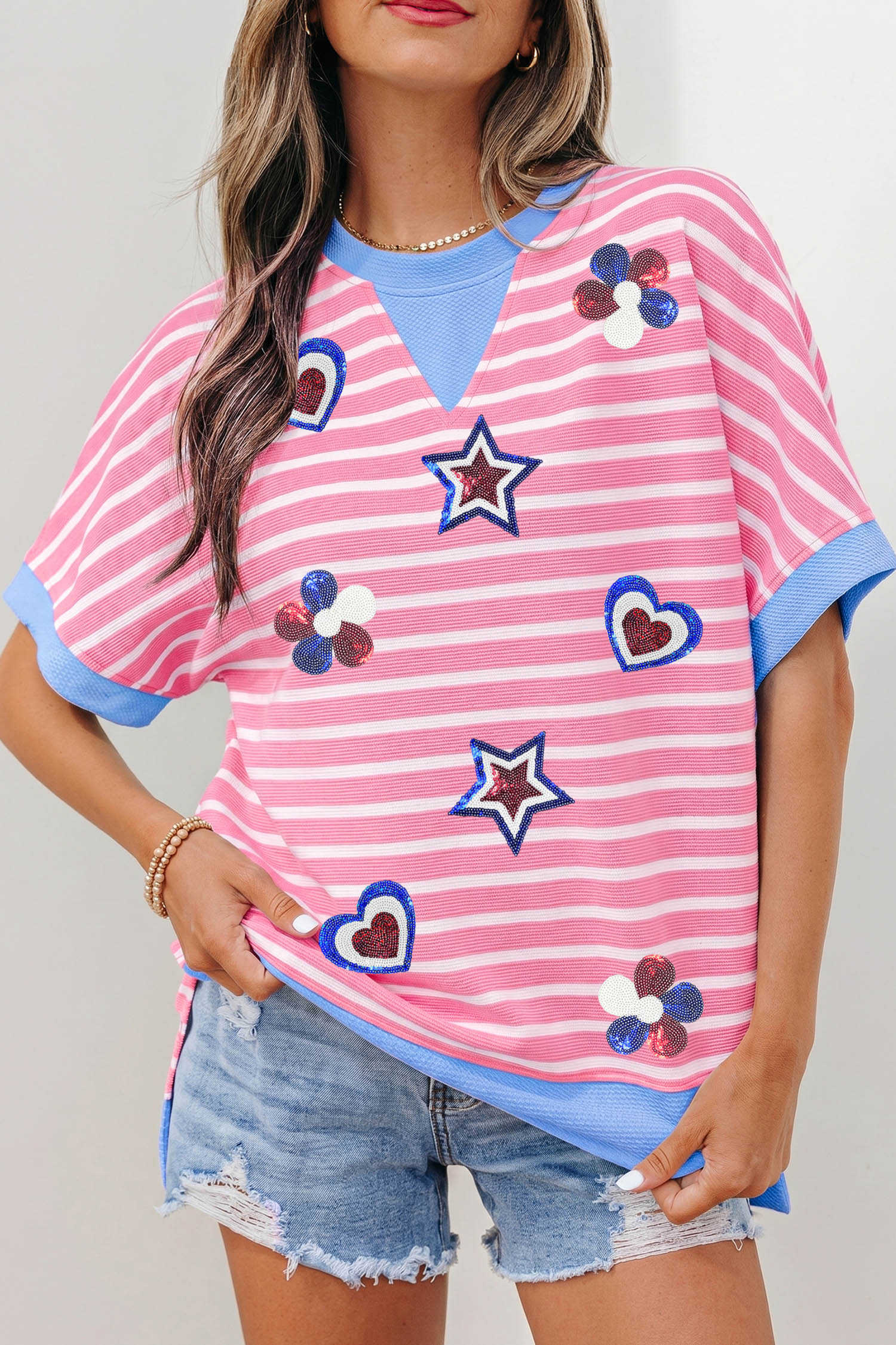 Pink Stripe Graphic Tees