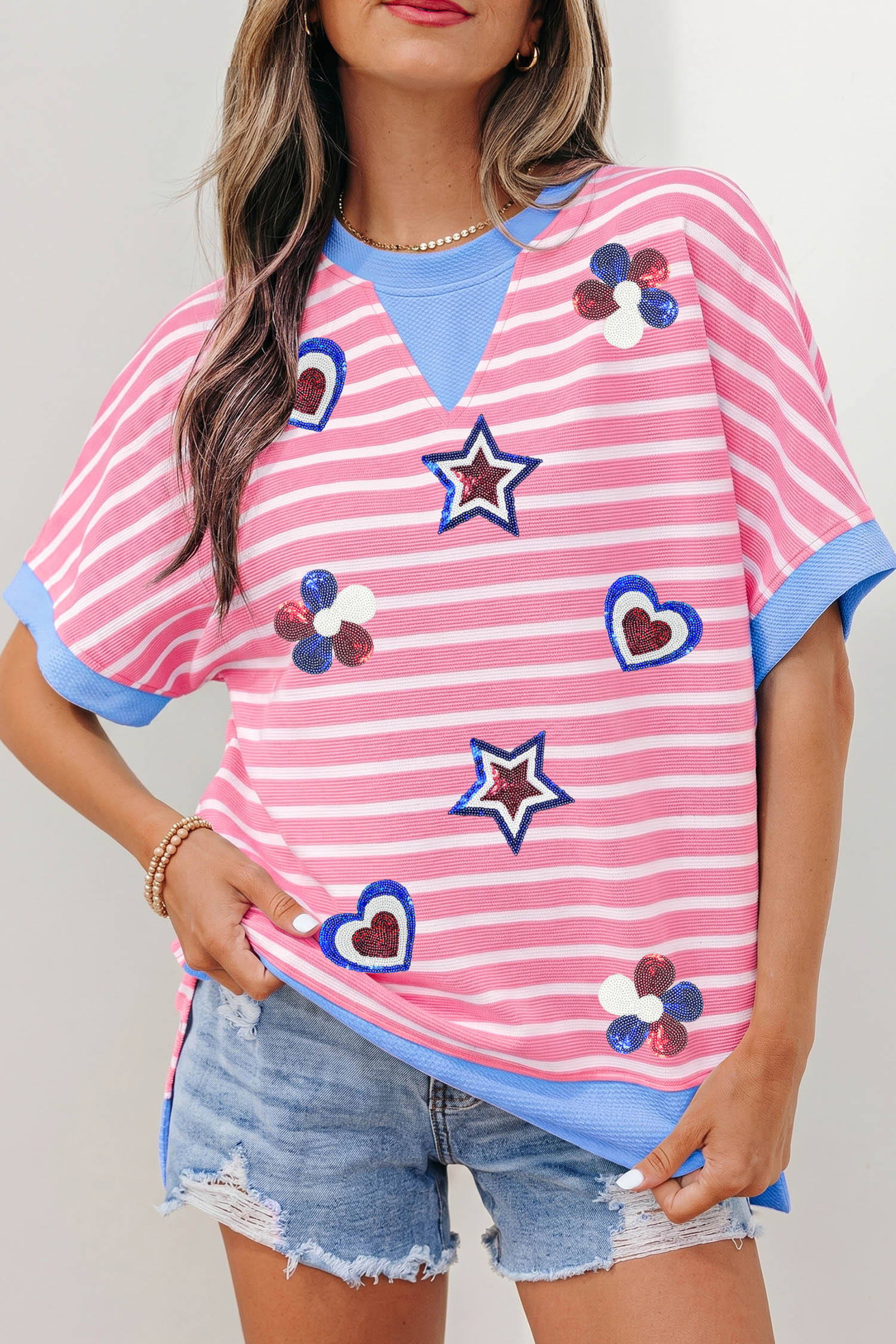 Pink Stripe Graphic Tees