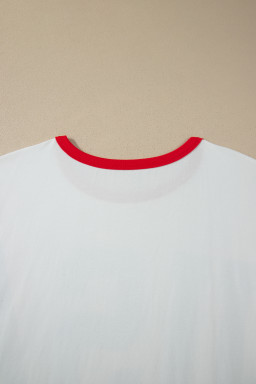White Retro USA Striped Trim Short Sleeve Plus Size Tee