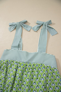 Green Floral Printed Knot Straps Babydoll Tank Top
