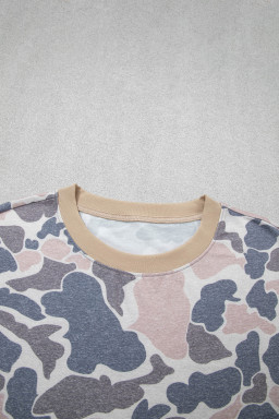 Multicolour Retro Camouflage Color Block Trim Skort 2pcs Outfit