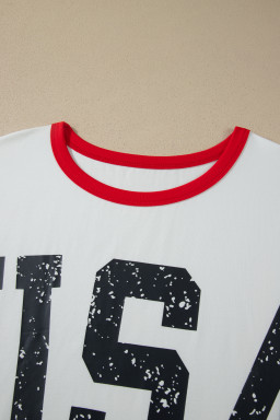 White Retro USA Striped Trim Short Sleeve Plus Size Tee