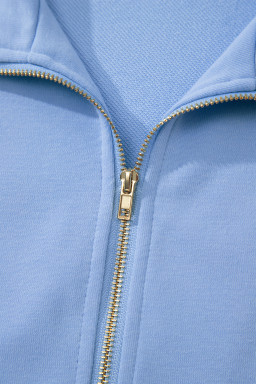 Sky Blue Half Zipped Ruffled Short Set