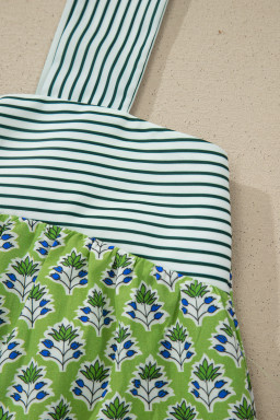 Green Floral Printed Knot Straps Babydoll Tank Top