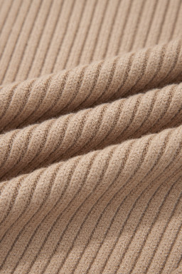 Light French Beige Ribbed Knit Contrast Trim Round Neck Horseshoe Sweater Vest