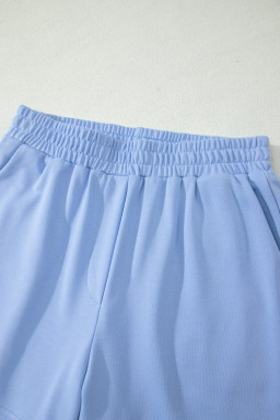 Sky Blue Half Zipped Ruffled Short Set