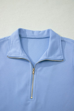 Sky Blue Half Zipped Ruffled Short Set
