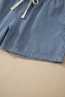 Blue Stripe Drawstring Elastic Waist Casual Denim Shorts