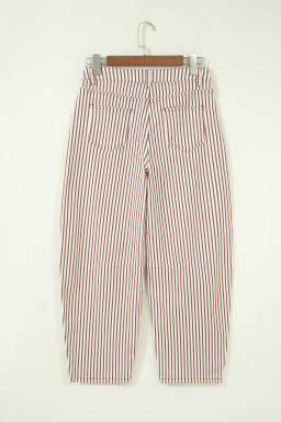Brown Stripe Casual Barrel Jeans
