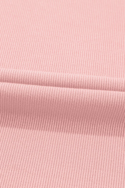 Light Pink Ribbed Pearl Beaded Puff Sleeve Top
