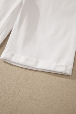 White Solid Color Rolled Cuffs Denim Bermuda Shorts