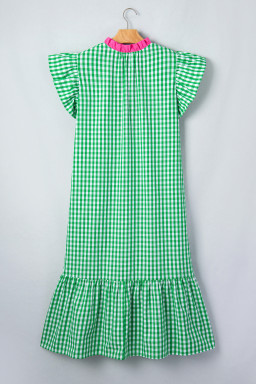 Bright Green Summer Color-Blocked Plaid Pattern Midi Dress