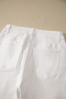 White Solid Color Rolled Cuffs Denim Bermuda Shorts