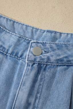 Myosotis Solid Color Scalloped Trim Casual Denim Shorts