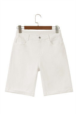 White Solid Color Rolled Cuffs Denim Bermuda Shorts