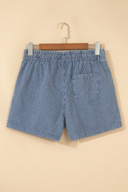 Blue Stripe Drawstring Elastic Waist Casual Denim Shorts