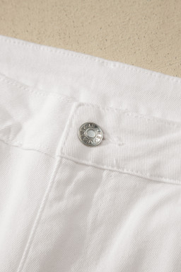 White Solid Color Rolled Cuffs Denim Bermuda Shorts