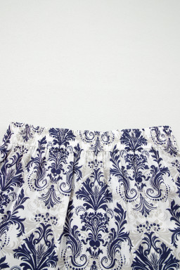 Blue Bohemian Floral Print Tiered Maxi Skirt with Split