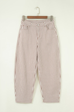 Brown Stripe Casual Barrel Jeans