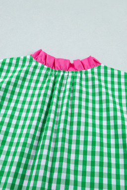 Bright Green Summer Color-Blocked Plaid Pattern Midi Dress