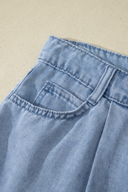 Myosotis Solid Color Scalloped Trim Casual Denim Shorts