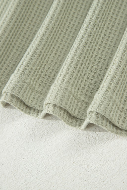 Laurel Green Waffle Knit Seam Detail Color Block Patchwork Short Sleeve Top