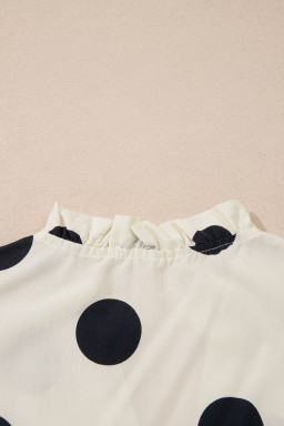 Apricot Casual Polka Dot V-Neck Ruffle Short Sleeve Shift Blouse