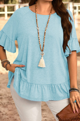Light Blue Plus Size Blouses & Shirts