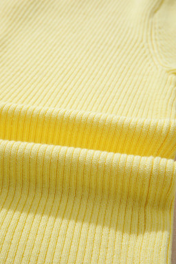 Yellow Cream Ribbed Knit Contrast Frilled Short Sleeve Sweater Cardigan