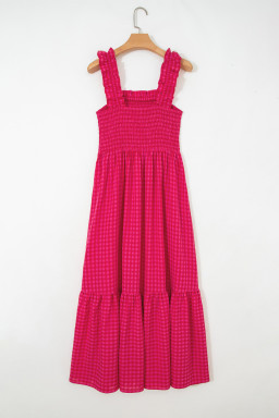Red Plaid Square Neck Fit-and-flared Vacation Sundress