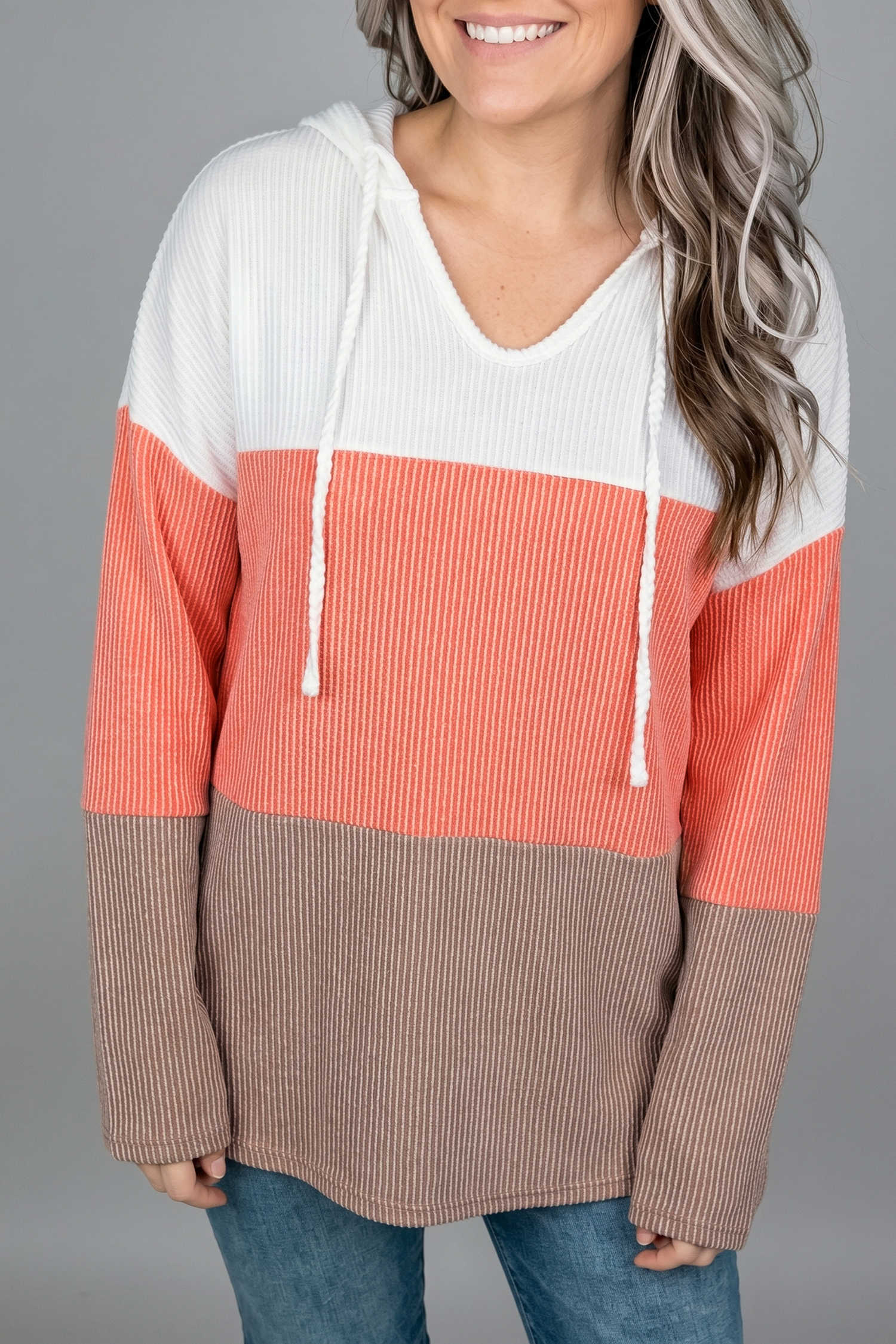 Gold Flame Ribbed Colorblock Hooded Tunic Shift Top Sweater