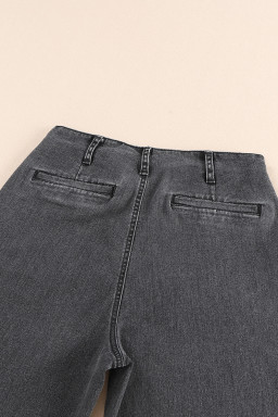 Gray High Waist Button Front Wide Leg Cropped Jeans
