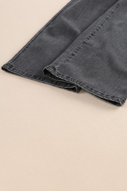 Gray High Waist Button Front Wide Leg Cropped Jeans