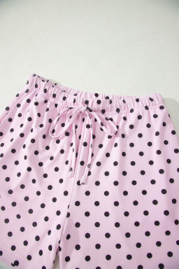 Pink Polka Dot Halter Tank Drawstring Elastic Waist Short Set
