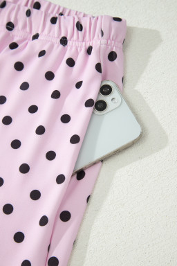 Pink Polka Dot Halter Tank Drawstring Elastic Waist Short Set