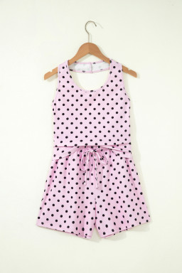 Pink Polka Dot Halter Tank Drawstring Elastic Waist Short Set