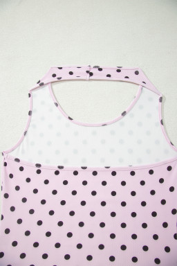 Pink Polka Dot Halter Tank Drawstring Elastic Waist Short Set