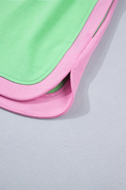 Green Color Block Accent Half Zip Top Athleisure Shorts Set