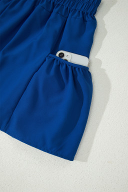 Dark Blue Ribbed Slim Tank Pocketed Wide Leg Shorts Set