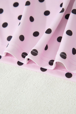 Pink Polka Dot Halter Tank Drawstring Elastic Waist Short Set