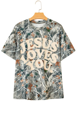 Beige Camo Woodland LOVE LIKE JESUS Casual Tee